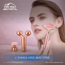 Load image into Gallery viewer, 3 in1 Electric Vibrating Natural Rose Quartz Jade Facial Roller
